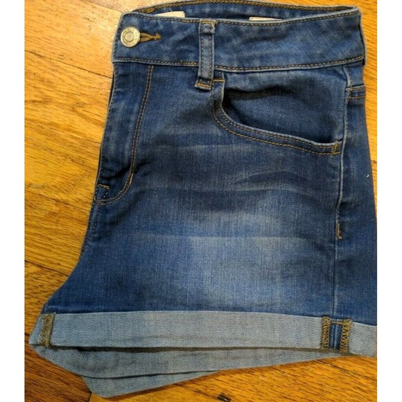Womens Pacsun Blue Cuffed Super Stretch Shortie Distressed Denim Shorts Size 27 - Picture 2 of 7